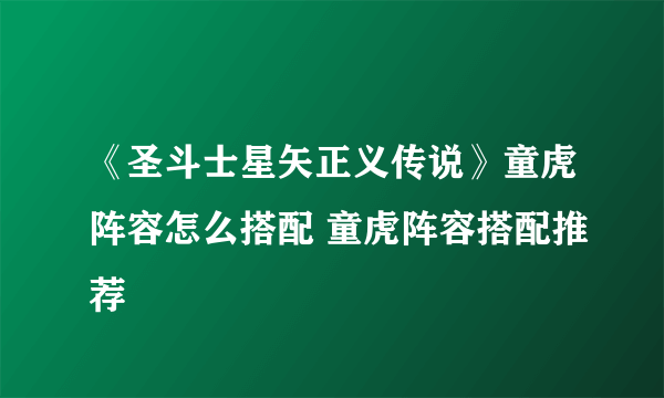 《圣斗士星矢正义传说》童虎阵容怎么搭配 童虎阵容搭配推荐