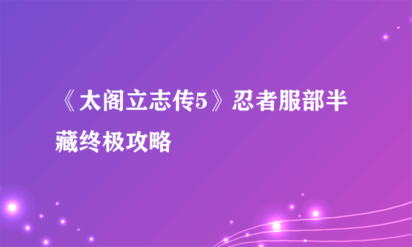 《太阁立志传5》忍者服部半藏终极攻略