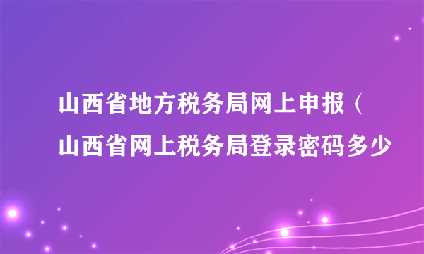 山西省地方税务局网上申报（山西省网上税务局登录密码多少