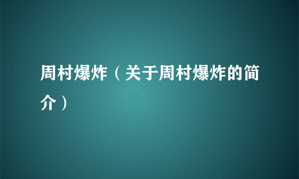 周村爆炸（关于周村爆炸的简介）