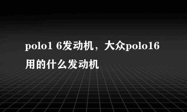 polo1 6发动机，大众polo16用的什么发动机