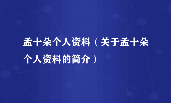 孟十朵个人资料（关于孟十朵个人资料的简介）