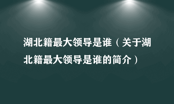 湖北籍最大领导是谁（关于湖北籍最大领导是谁的简介）