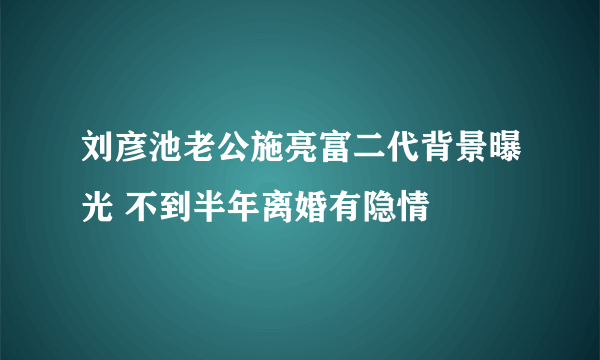 刘彦池老公施亮富二代背景曝光 不到半年离婚有隐情