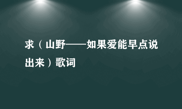 求（山野——如果爱能早点说出来）歌词