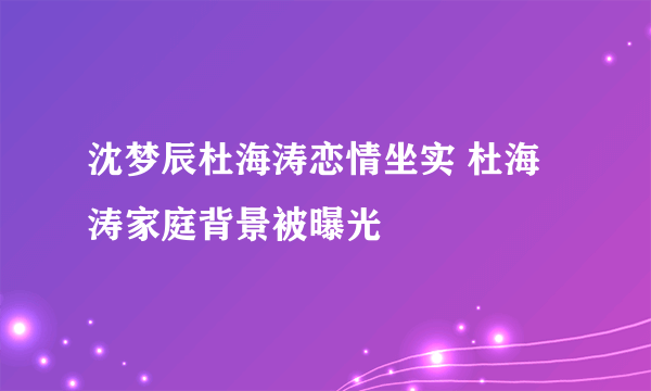 沈梦辰杜海涛恋情坐实 杜海涛家庭背景被曝光