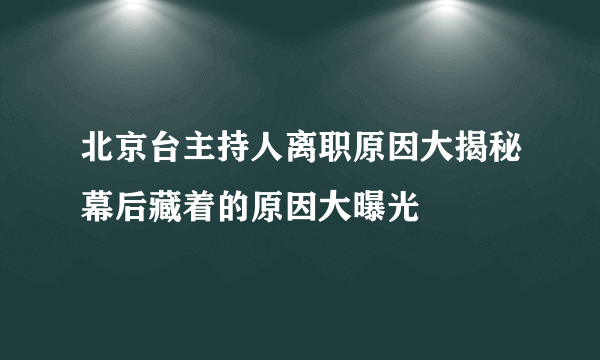 北京台主持人离职原因大揭秘幕后藏着的原因大曝光