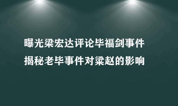 曝光梁宏达评论毕福剑事件 揭秘老毕事件对粱赵的影响