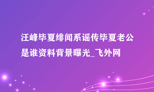 汪峰毕夏绯闻系谣传毕夏老公是谁资料背景曝光_飞外网