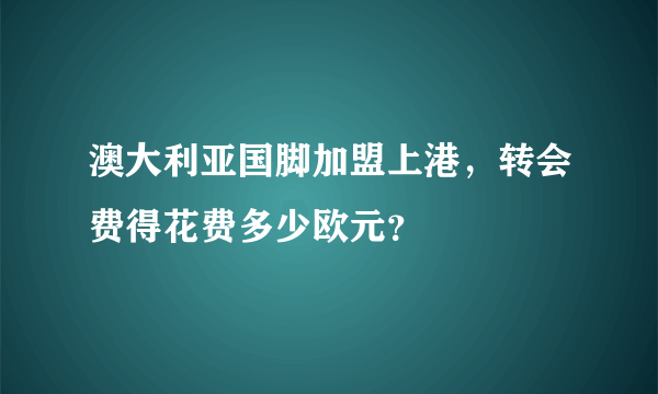 澳大利亚国脚加盟上港，转会费得花费多少欧元？