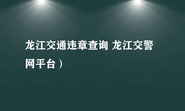 龙江交通违章查询 龙江交警网平台）