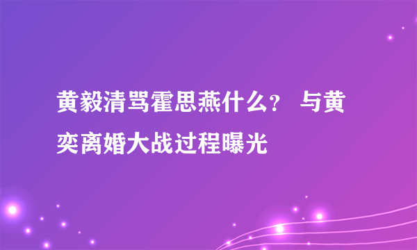 黄毅清骂霍思燕什么？ 与黄奕离婚大战过程曝光