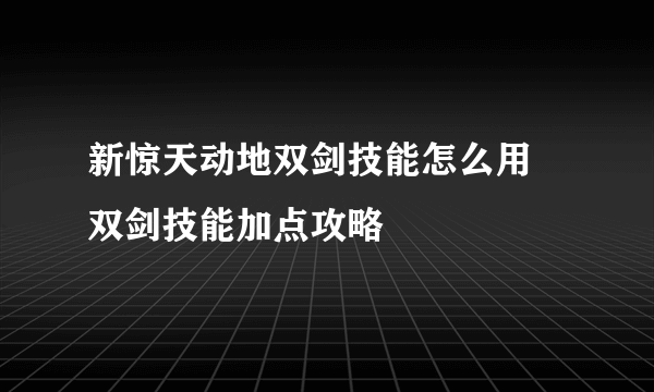 新惊天动地双剑技能怎么用 双剑技能加点攻略