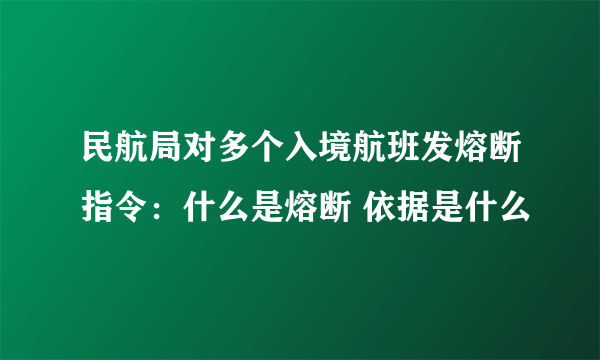 民航局对多个入境航班发熔断指令：什么是熔断 依据是什么