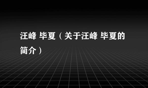 汪峰 毕夏（关于汪峰 毕夏的简介）