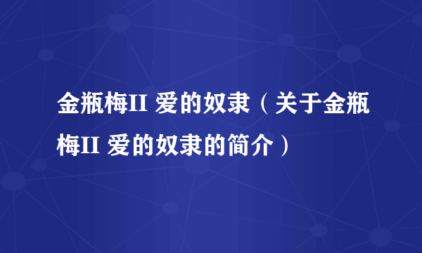 金瓶梅II 爱的奴隶（关于金瓶梅II 爱的奴隶的简介）