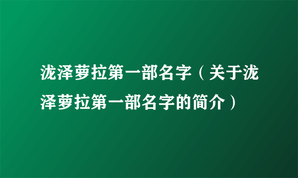 泷泽萝拉第一部名字（关于泷泽萝拉第一部名字的简介）