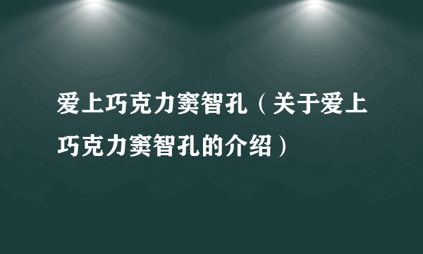 爱上巧克力窦智孔（关于爱上巧克力窦智孔的介绍）