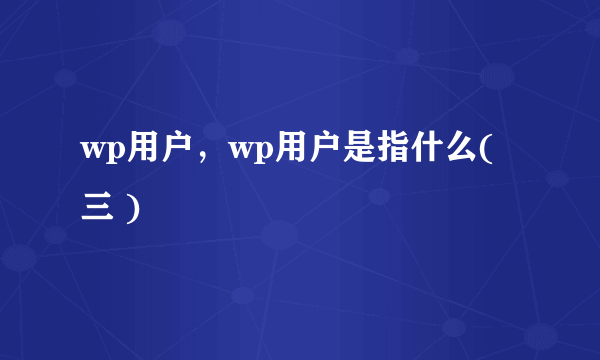 wp用户，wp用户是指什么( 三 )