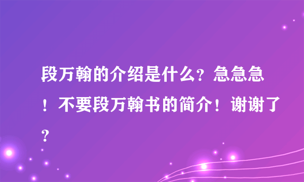 段万翰的介绍是什么？急急急！不要段万翰书的简介！谢谢了？