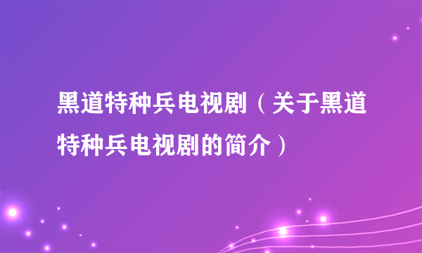 黑道特种兵电视剧（关于黑道特种兵电视剧的简介）