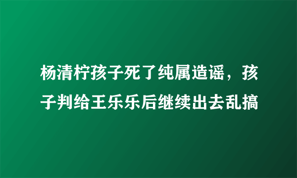 杨清柠孩子死了纯属造谣，孩子判给王乐乐后继续出去乱搞