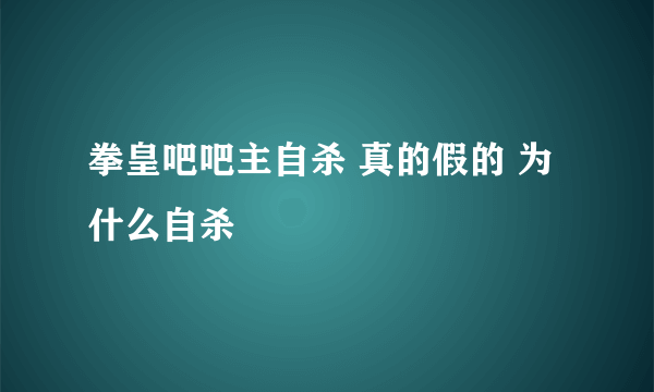 拳皇吧吧主自杀 真的假的 为什么自杀