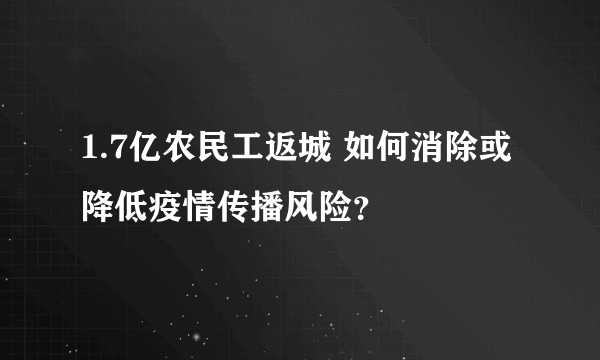 1.7亿农民工返城 如何消除或降低疫情传播风险？