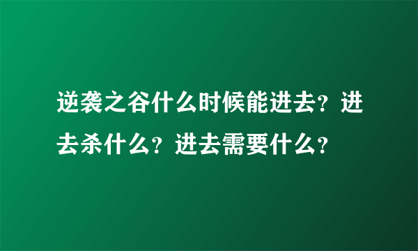 逆袭之谷什么时候能进去？进去杀什么？进去需要什么？