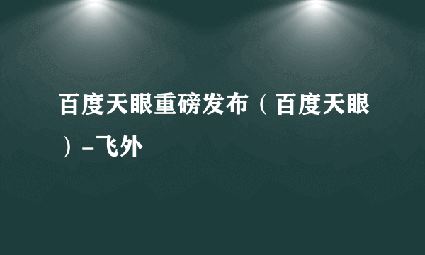 百度天眼重磅发布（百度天眼）-飞外