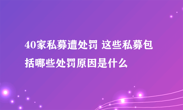 40家私募遭处罚 这些私募包括哪些处罚原因是什么