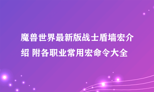 魔兽世界最新版战士盾墙宏介绍 附各职业常用宏命令大全