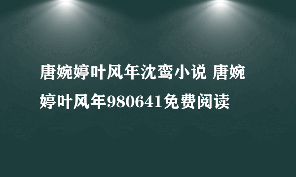 唐婉婷叶风年沈鸾小说 唐婉婷叶风年980641免费阅读