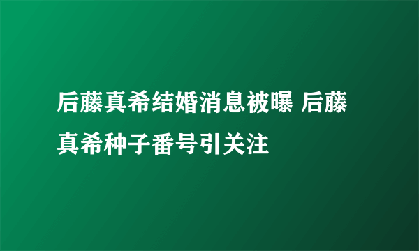 后藤真希结婚消息被曝 后藤真希种子番号引关注