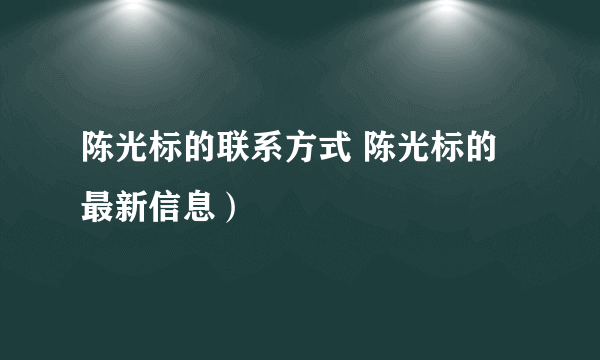 陈光标的联系方式 陈光标的最新信息）