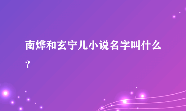 南烨和玄宁儿小说名字叫什么？