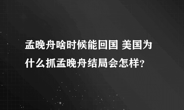 孟晚舟啥时候能回国 美国为什么抓孟晚舟结局会怎样？