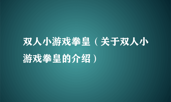 双人小游戏拳皇（关于双人小游戏拳皇的介绍）