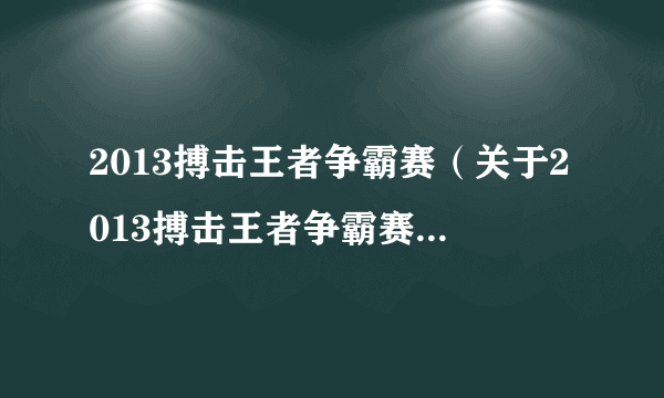 2013搏击王者争霸赛（关于2013搏击王者争霸赛的简介）