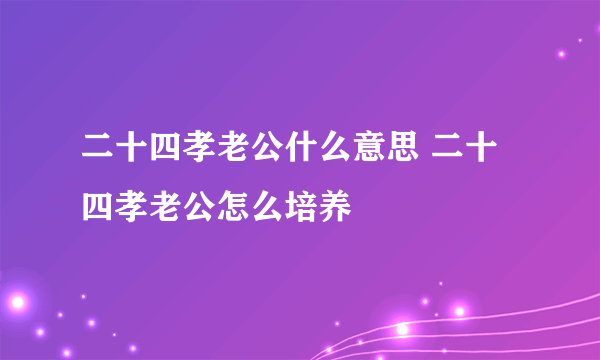 二十四孝老公什么意思 二十四孝老公怎么培养