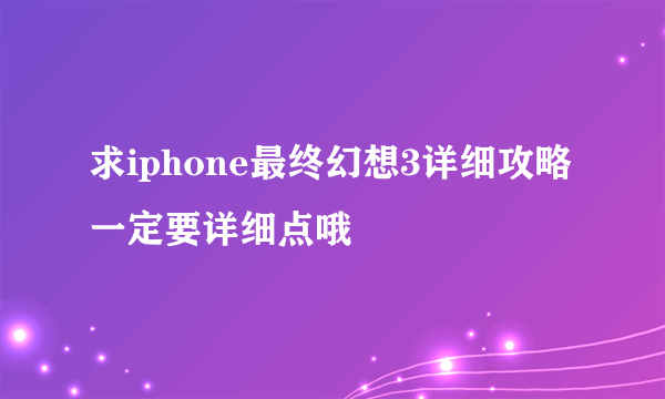 求iphone最终幻想3详细攻略 一定要详细点哦