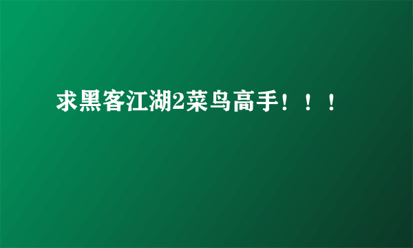 求黑客江湖2菜鸟高手！！！