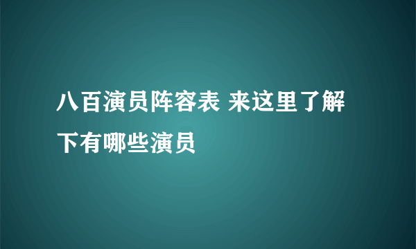 八百演员阵容表 来这里了解下有哪些演员