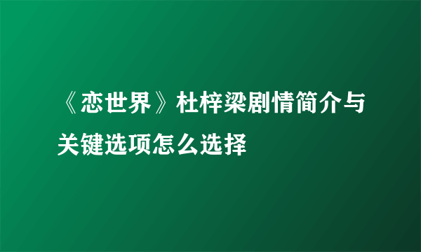 《恋世界》杜梓梁剧情简介与关键选项怎么选择