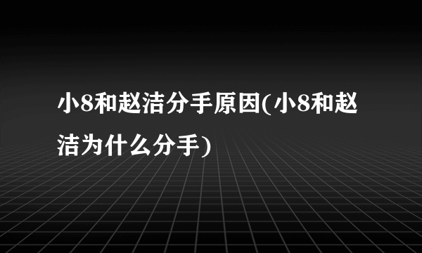 小8和赵洁分手原因(小8和赵洁为什么分手)