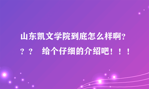 山东凯文学院到底怎么样啊？？？  给个仔细的介绍吧！！！