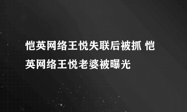 恺英网络王悦失联后被抓 恺英网络王悦老婆被曝光