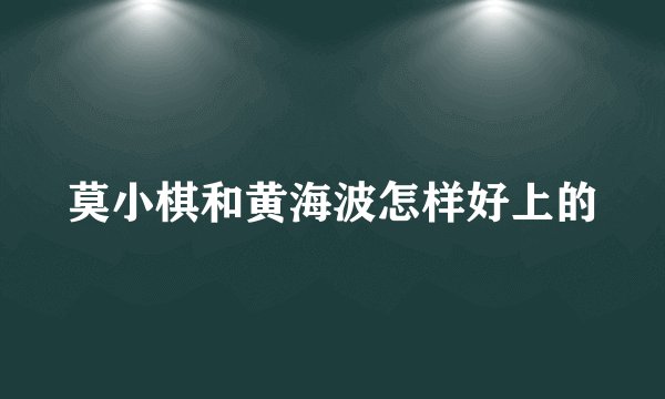 莫小棋和黄海波怎样好上的