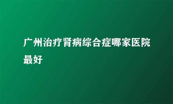 广州治疗肾病综合症哪家医院最好