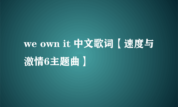 we own it 中文歌词【速度与激情6主题曲】